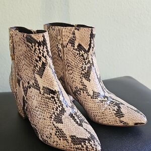 Cole Haan Beige and Black Snakeskin Ankle Boots